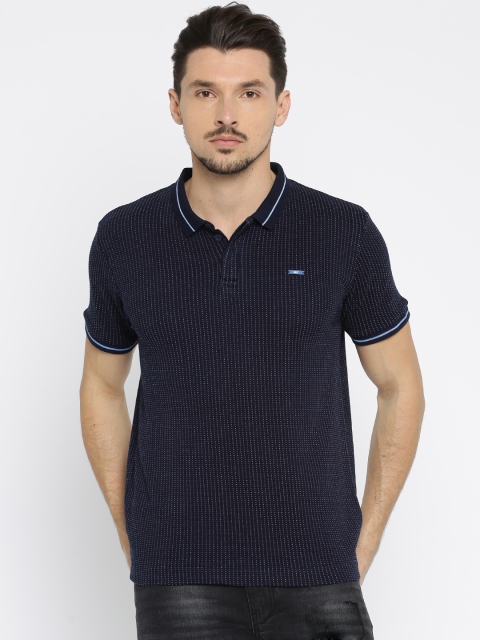 

HRX by Hrithik Roshan Men Navy Blue Self-Design Polo Collar T-shirt