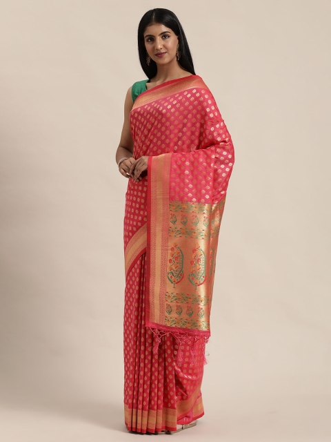 

Soch Coral Pink & Gold-Toned Art Silk Woven Design Banarasi Saree