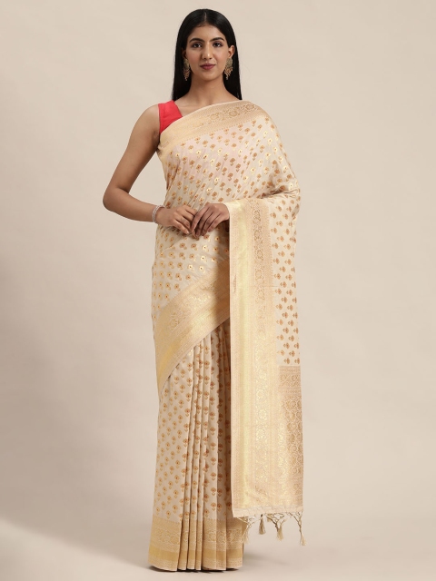 

Soch Cream-Coloured & Gold-Toned Art Silk Woven Design Banarasi Saree