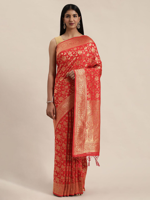 

Soch Red & Gold-Toned Art Silk Woven Design Saree
