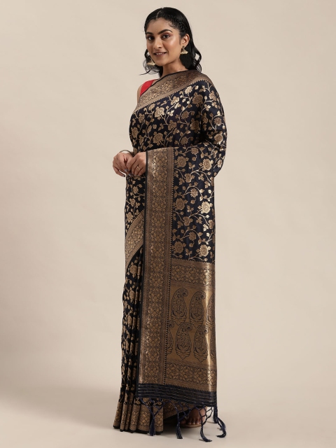 

Soch Navy Blue & Gold-Toned Woven Design Saree