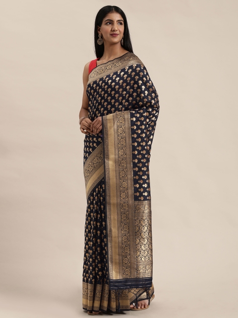 

Soch Navy Blue & Gold-Toned Art Silk Woven Design Saree