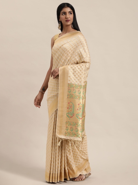 

Soch Cream-Coloured & Gold-Coloured Woven Design Saree