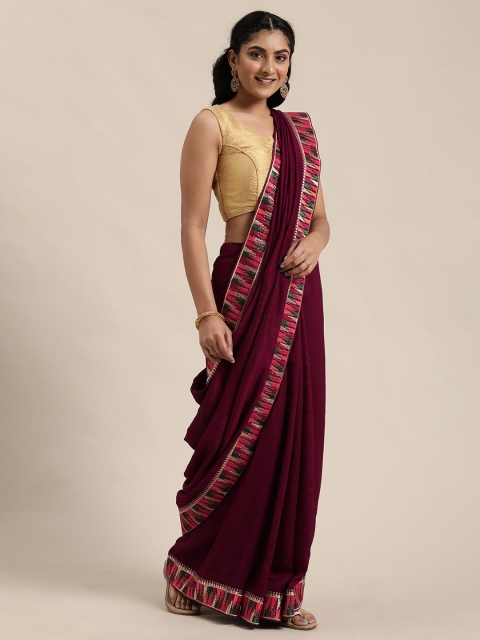 

Soch Maroon Solid Silk Blend Saree