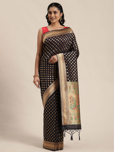 

Soch Black & Gold-Toned Woven Design Zari Art Silk Saree