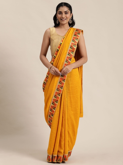 

Soch Mustard Yellow Solid Silk Blend Saree