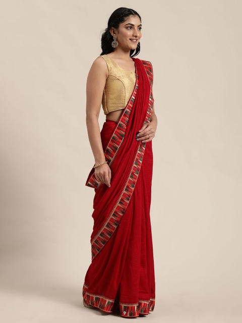 

Soch Red Solid Silk Blend Saree