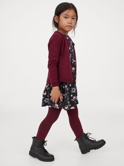 

H&M Girls Black Printed Smocked Jersey Dress