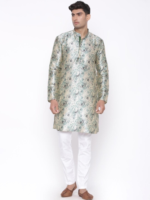 

Tistabene Men Green & Cream-Coloured Printed Straight Kurta