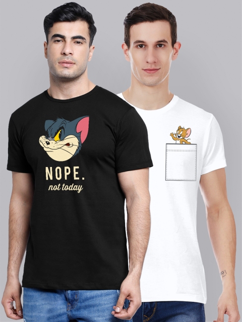 

Free Authority Men Pack Of 2 Tom Jerry Printed Round Neck Pure Cotton T-shirts, Black