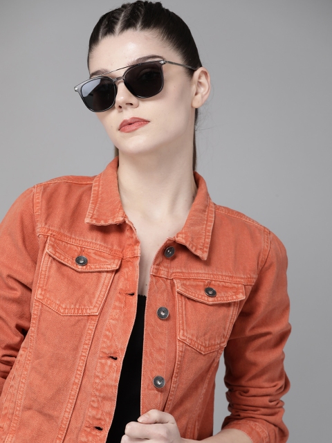 

Roadster Women Rust Orange Cotton Solid Denim Jacket