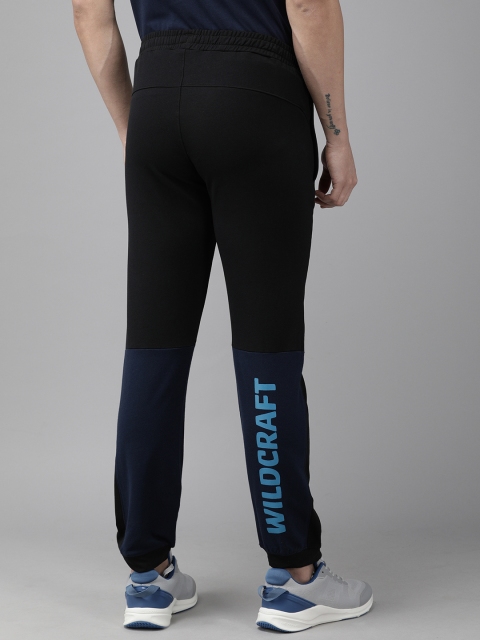 

Wildcraft Men Black & Navy Blue Colourblocked Straight Fit Joggers with Printed Detail