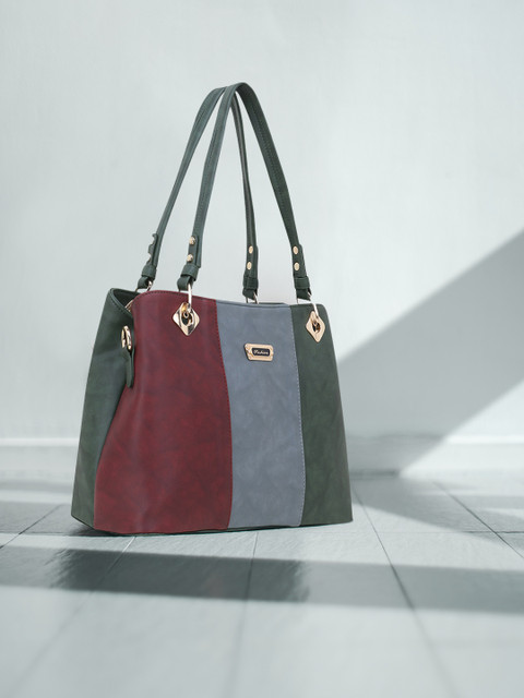 

WOMEN MARKS Maroon & Grey Striped Handheld Bag