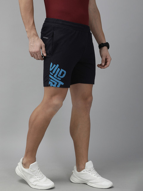 

Wildcraft Men Navy Blue Solid Regular Fit Active Sports Shorts with Printed Detail