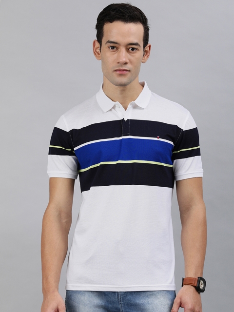 

Louis Philippe Sport Men White Blue Colourblocked Polo Collar Pure Cotton T-shirt