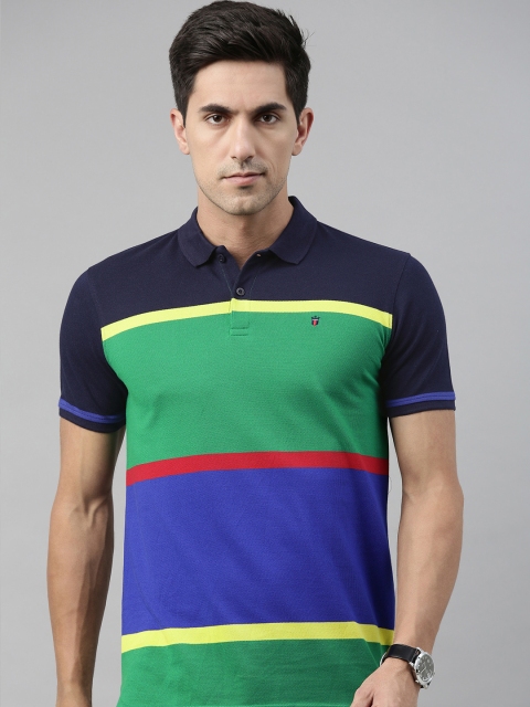 

Louis Philippe Sport Men Green Blue Colourblocked Polo Collar Pure Cotton T-shirt