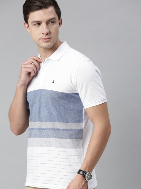 

Louis Philippe Sport Men White Striped Polo Collar T-shirt