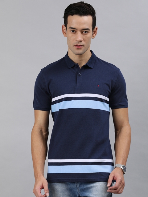 

Louis Philippe Sport Men Blue Striped Polo Collar T-shirt