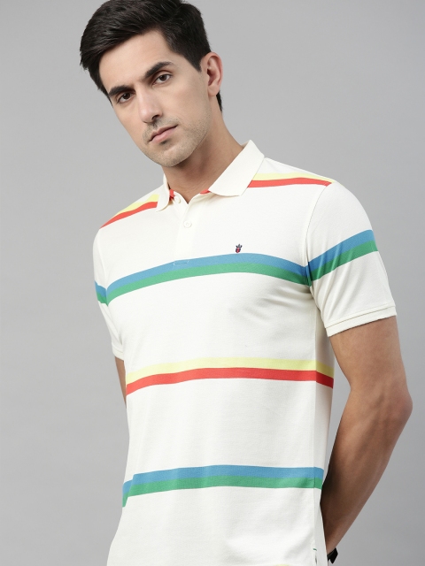

Louis Philippe Sport Men White Striped Polo Collar Pure Cotton T-shirt