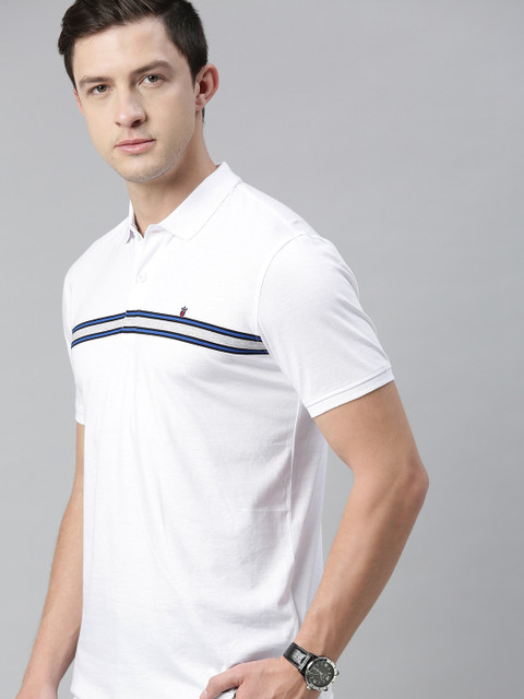 

Louis Philippe Sport Men White Striped Polo Collar T-shirt