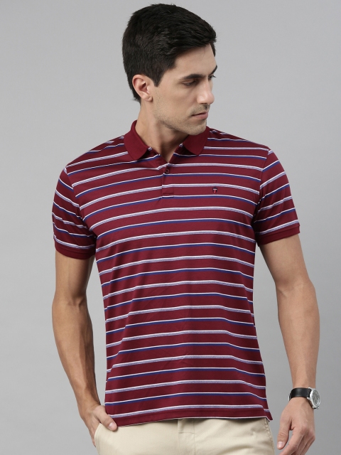 

Louis Philippe Sport Men Maroon Striped Polo Collar Pure Cotton T-shirt