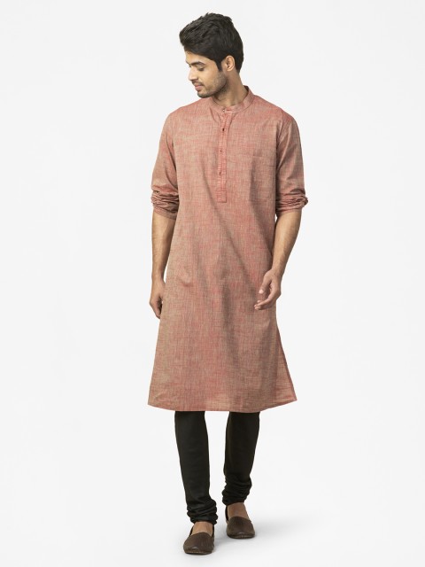 

Fabindia Men Rust Orange Woven-Design Pure Cotton Comfort Fit Straight Kurta