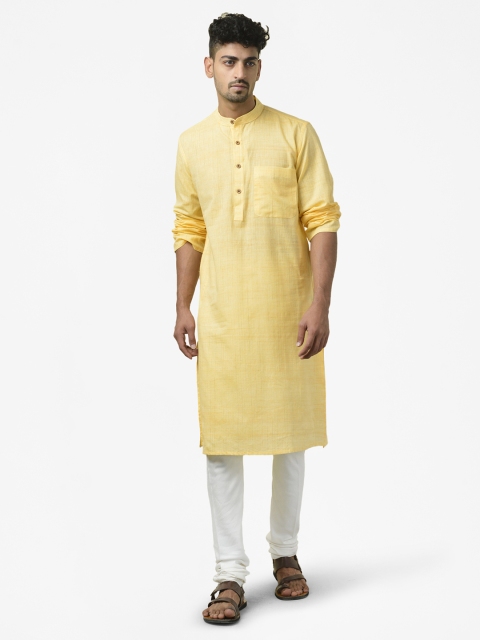 

Fabindia Men Yellow Woven Design Cotton Nagari Slim Fit Straight Kurta