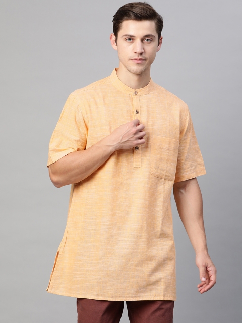 

Fabindia Men Yellow Slub Effect Cotton Short Kurta