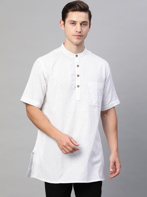 

Fabindia Men White & Purple Slub Effect Cotton Short Kurta