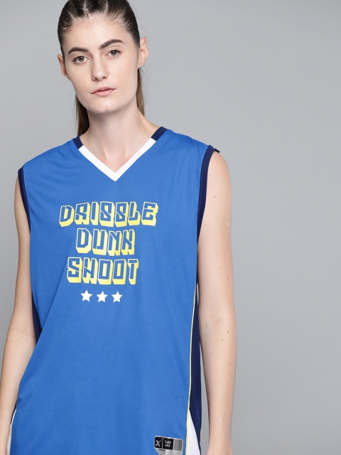 

HRX By Hrithik Roshan Women Peacock Blue Typographic Rapid-Dry Basketball Tshirt