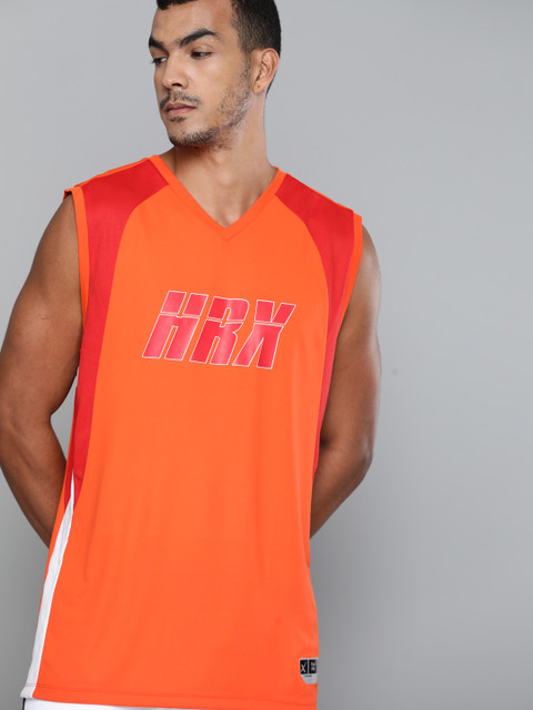 

HRX by Hrithik Roshan Men Orangeade Printed Anti-Static Rapid-Dry Basketball T-shirt, Orange