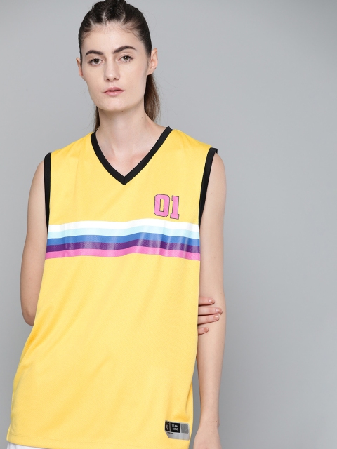 

HRX By Hrithik Roshan Women Yellow Striped Anti-Static Rapid-Dry Basketball T-shirt