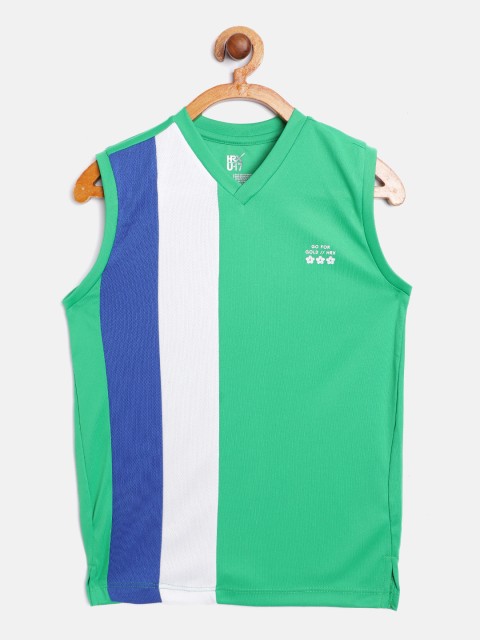 

HRX By Hrithik Roshan U-17 Boys Kelly Green Colourblock Rapid-Dry Basketball Tshirt
