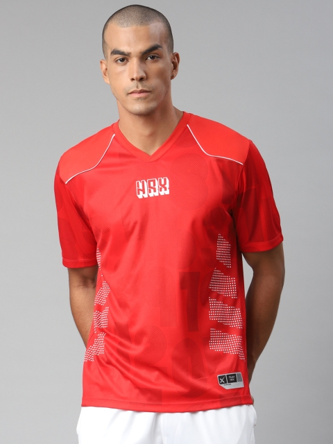 

HRX By Hrithik Roshan Men High Risk Red Aop Anti-Static Rapid-Dry Basketball T-shirt