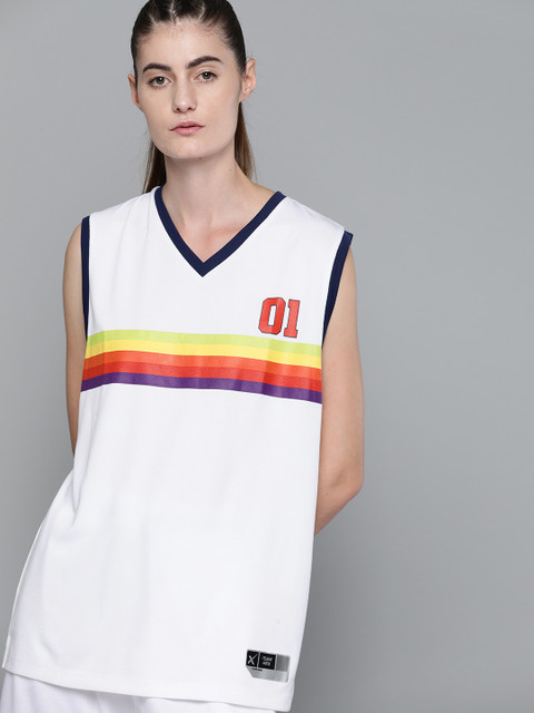 

HRX By Hrithik Roshan Women Optic White Typographic Rapid-Dry Basketball Tshirt