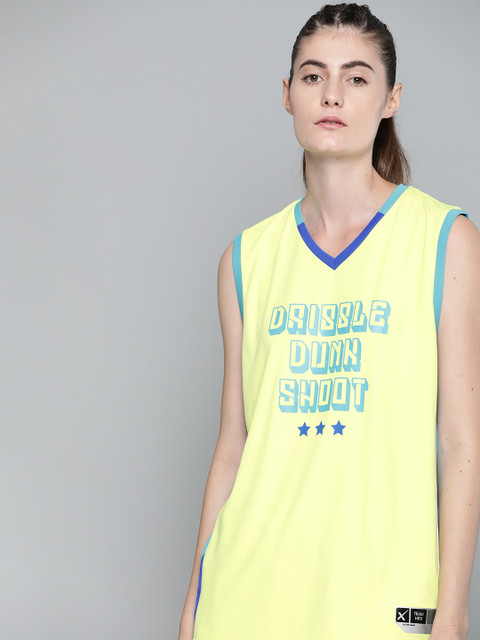 

HRX By Hrithik Roshan Women Yellow Typographic Anti-Static Rapid-Dry Basketball T-shirt