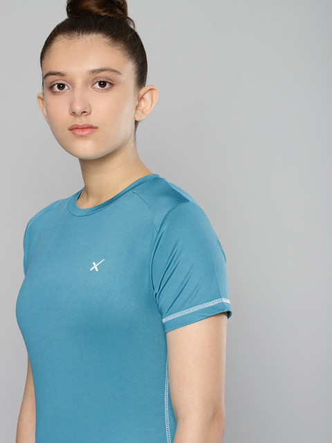 

HRX by Hrithik Roshan U-17 Girls Peacock Blue Solid Antimicrobial Rapid-Dry Active Tshirt