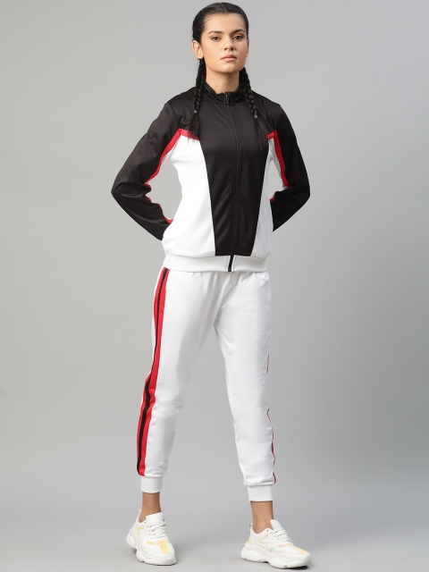 

HRX By Hrithik Roshan Women Optic White Colourblock Rapid-Dry Basketball Tracksuits