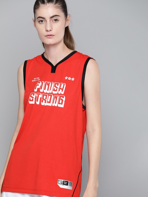 

HRX By Hrithik Roshan Women Red Typographic Anti-Static Rapid-Dry Basketball T-shirt