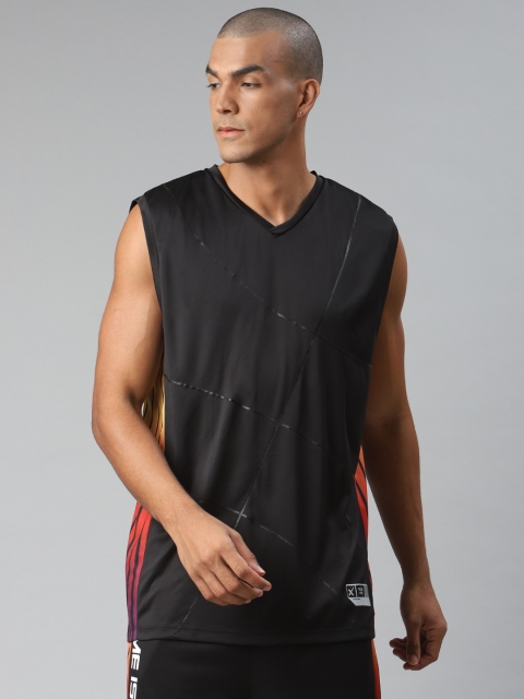 

HRX By Hrithik Roshan Men Jet Black Printed Anti-Static Rapid-Dry Basketball T-shirt