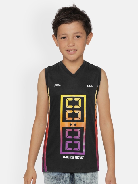 

HRX By Hrithik Roshan U-17 Boys Black Colourblock Anti-Static Rapid-Dry Basketball Tshirt