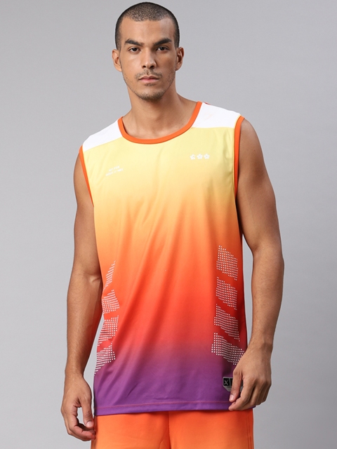 

HRX by Hrithik Roshan Men Orange Ombre Dyed Anti-Static Rapid-Dry Basketball T-shirt