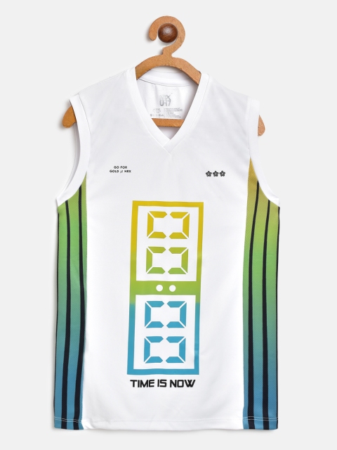 

HRX By Hrithik Roshan U-17 Boys White Colourblock Anti-Static Rapid-Dry Basketball Tshirt