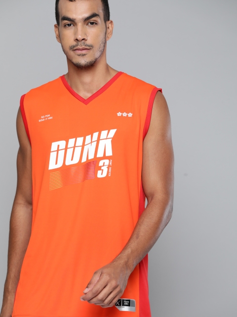 

HRX By Hrithik Roshan Men Orangeade Typographic Anti-Static Rapid-Dry Basketball Tshirt, Orange