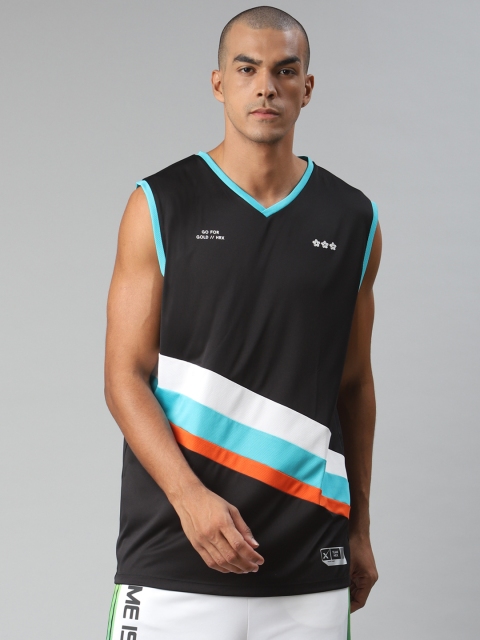 

HRX By Hrithik Roshan Men Jet Black Colourblock Anti-Static Rapid-Dry Basketball Tshirt