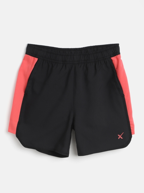 

HRX By Hrithik Roshan U-17 Girls Jet Black & Paradise Pink Colourblock Rapid-Dry Shorts