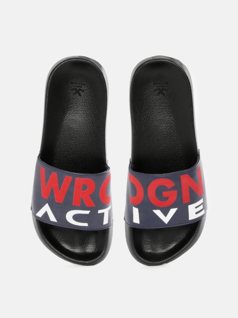 

WROGN ACTIVE Men Navy Blue & Red Brand Logo Print Sliders