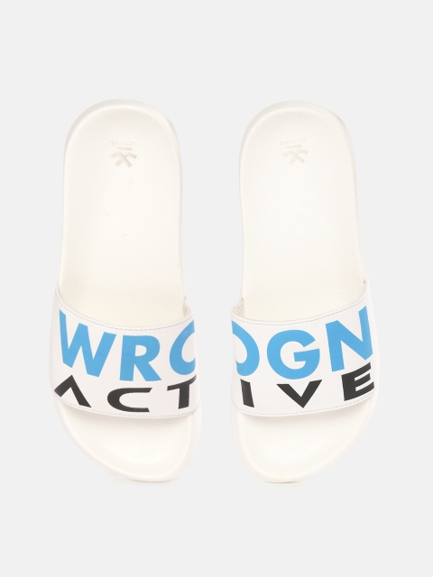 

WROGN ACTIVE Men White & Blue Brand Logo Print Sliders