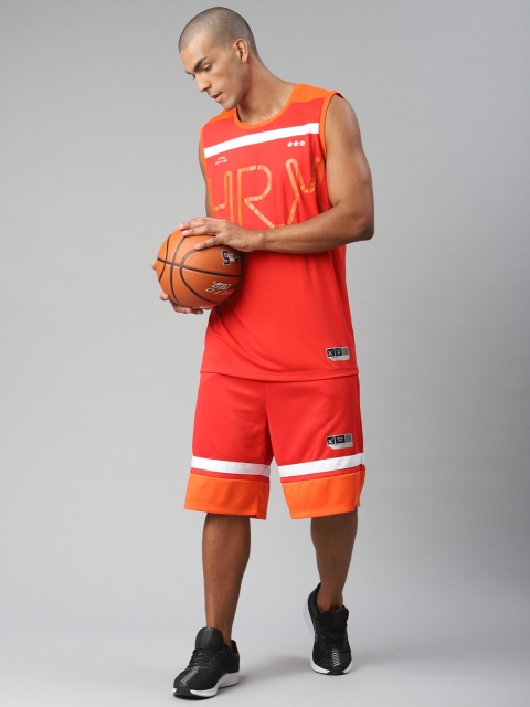 

HRX By Hrithik Roshan Men Red Colourblock Anti-Static Rapid-Dry Basketball Shorts