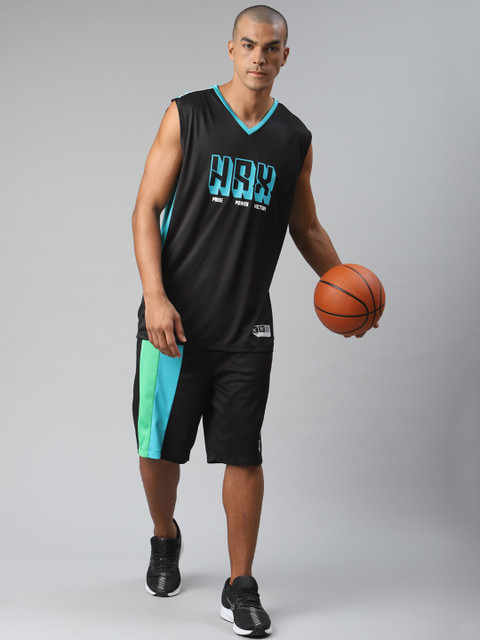 

HRX By Hrithik Roshan Men Jet Black Colourblock Anti-Static Rapid-Dry Basketball Shorts